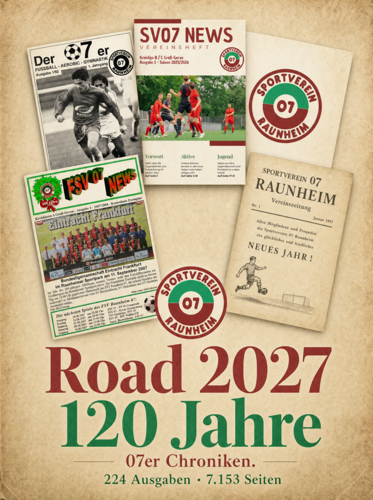 07er Chroniken: Vereinsheft-Archiv SV 07 Raunheim – Road 2027, 120 Jahre, 224 Ausgaben
