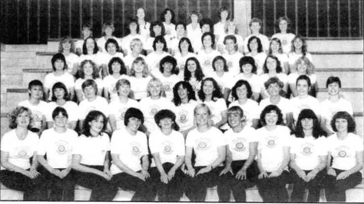 Historisches Gruppenfoto der Aerobic-Abteilung des SV 07 Raunheim aus dem Jahr 1982