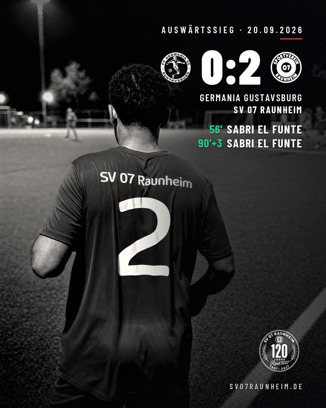 Ergebniskarte: Germania Gustavsburg gegen SV 07 Raunheim 0:2, Tore Sabri El Funte 56. und 90.+3