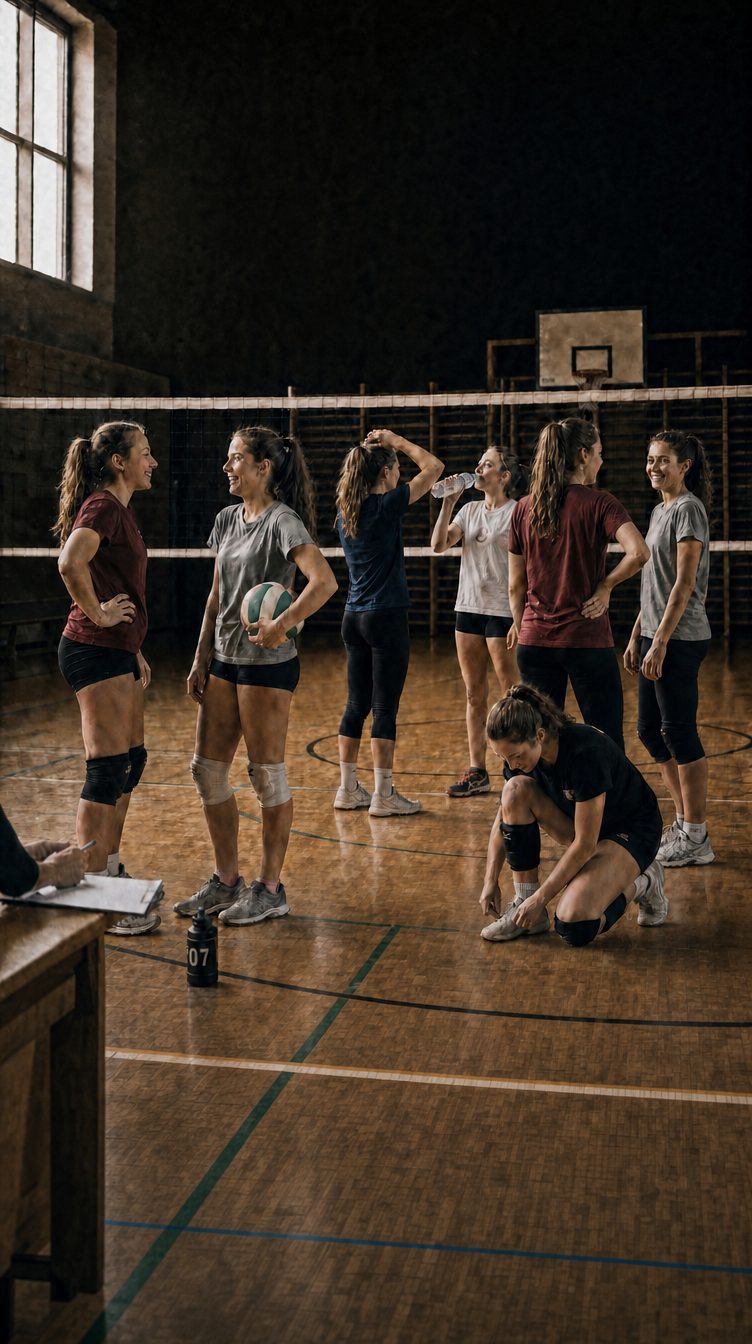Volleyballerinnen des SV 07 Raunheim beim Training in der Turnhalle